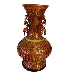 Shanghai Chinese Dragon Woven Bamboo Vase VTG Asian Shabby Boho Chic Decor RARE